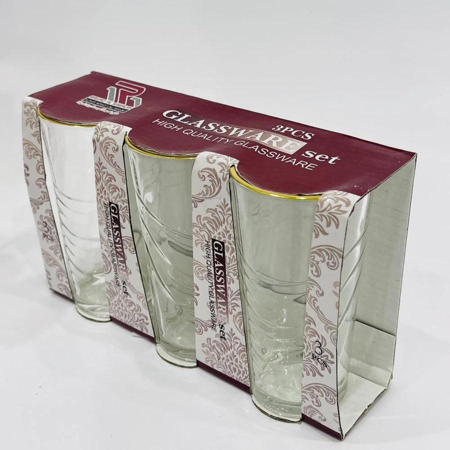 طقم كاسات زجاج بخط ذهبي ساده 3 حبة