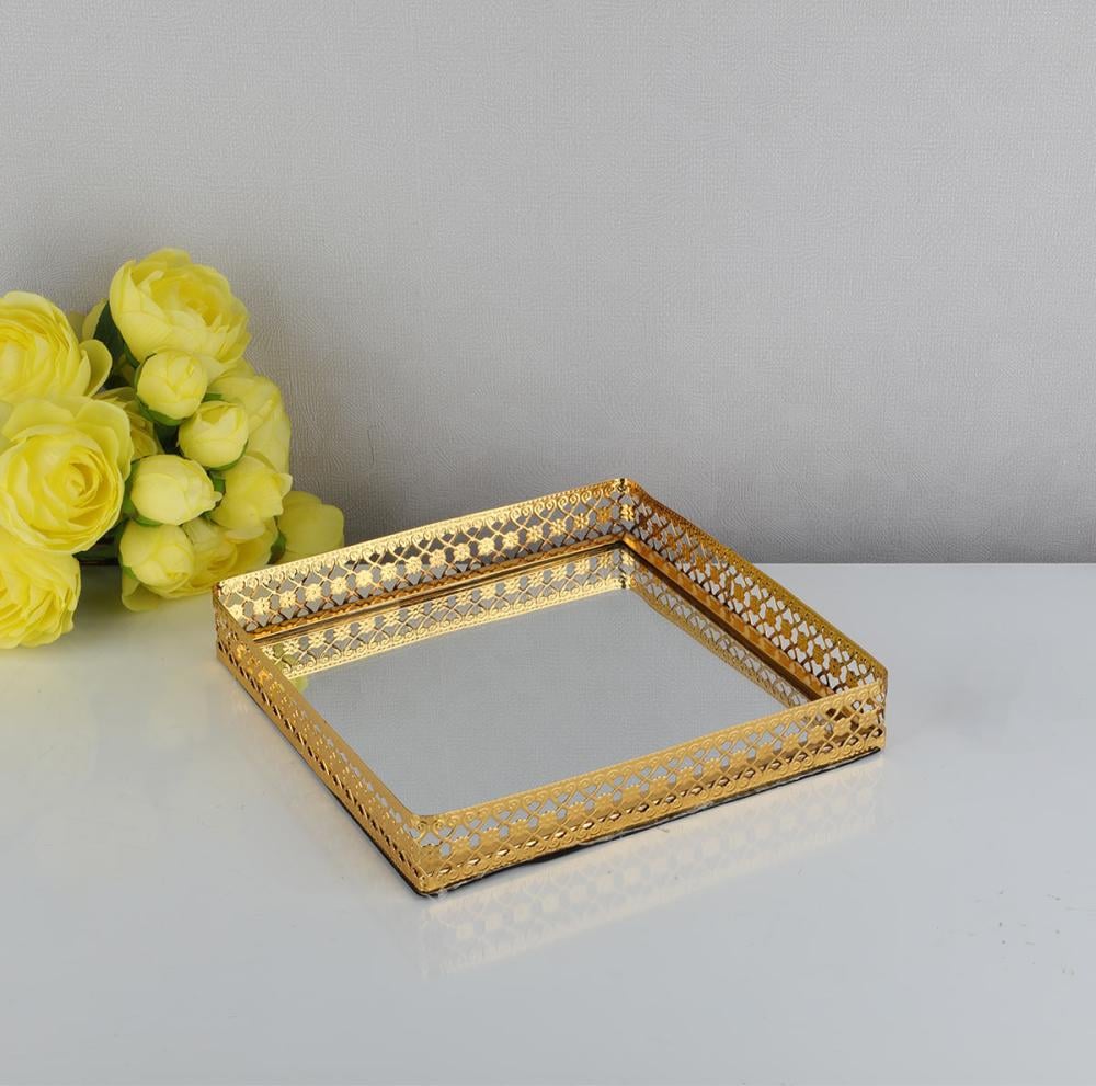 صينية مرايا ذهبية مربع مقاس 19 سم