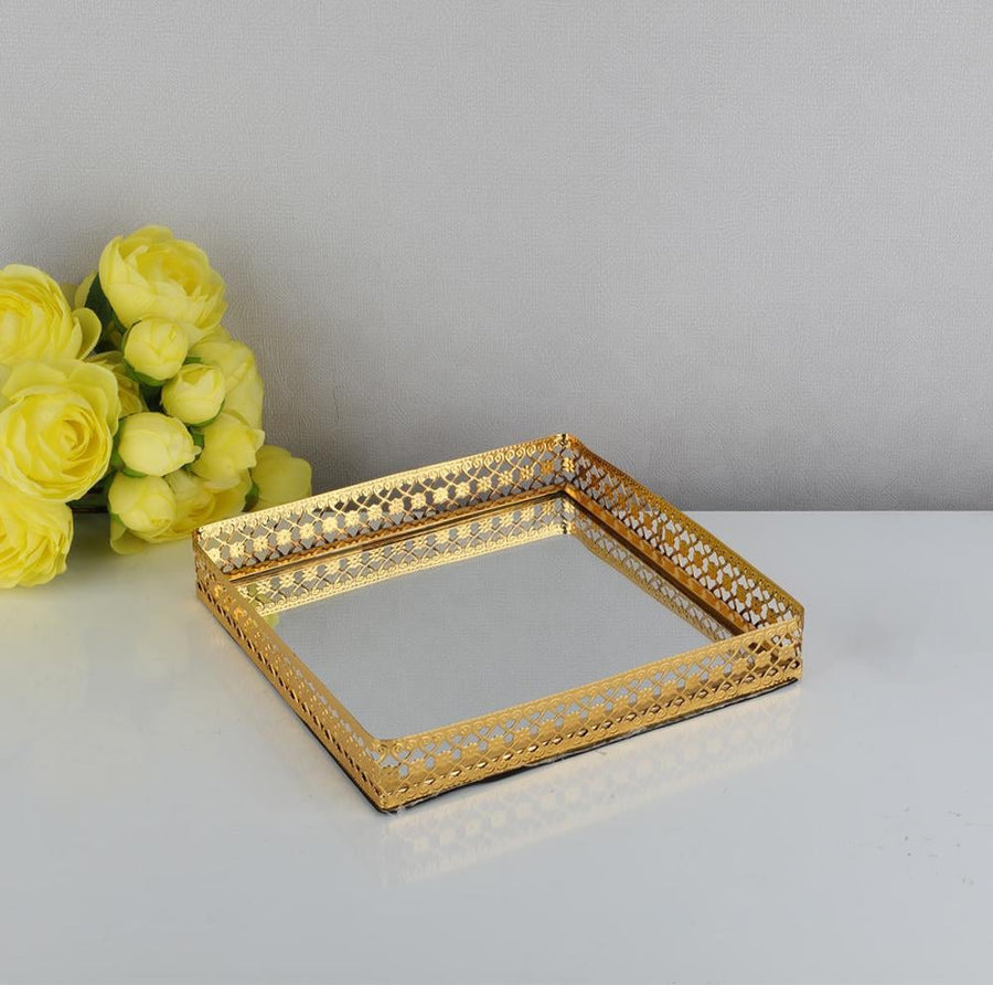 صينية مرايا ذهبية مربع مقاس 19 سم