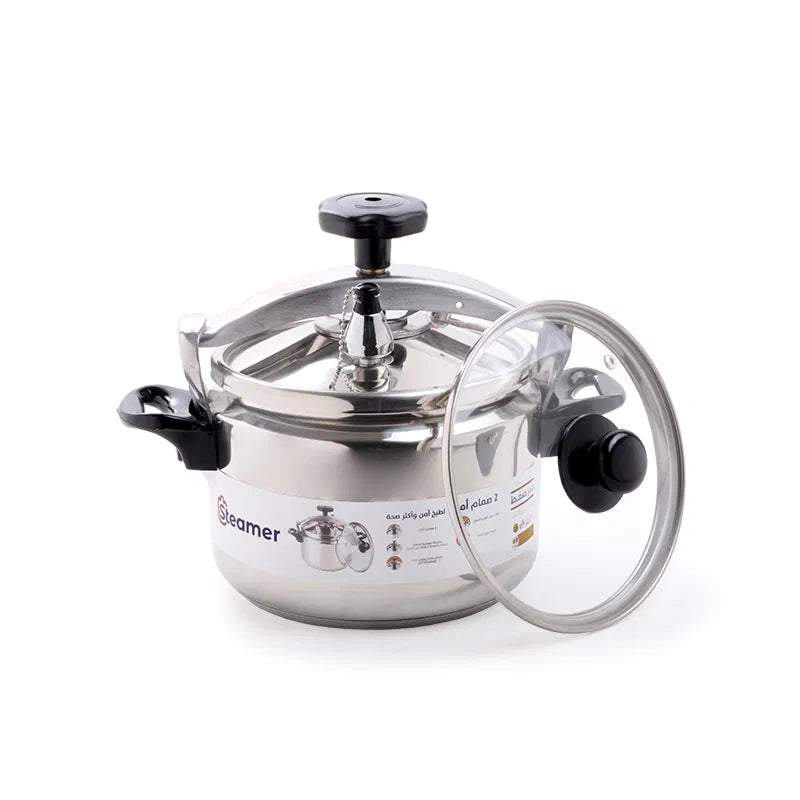 4L Stainless Steel Steamer Pressure Cooker with Mandi Grill and Glass Lid