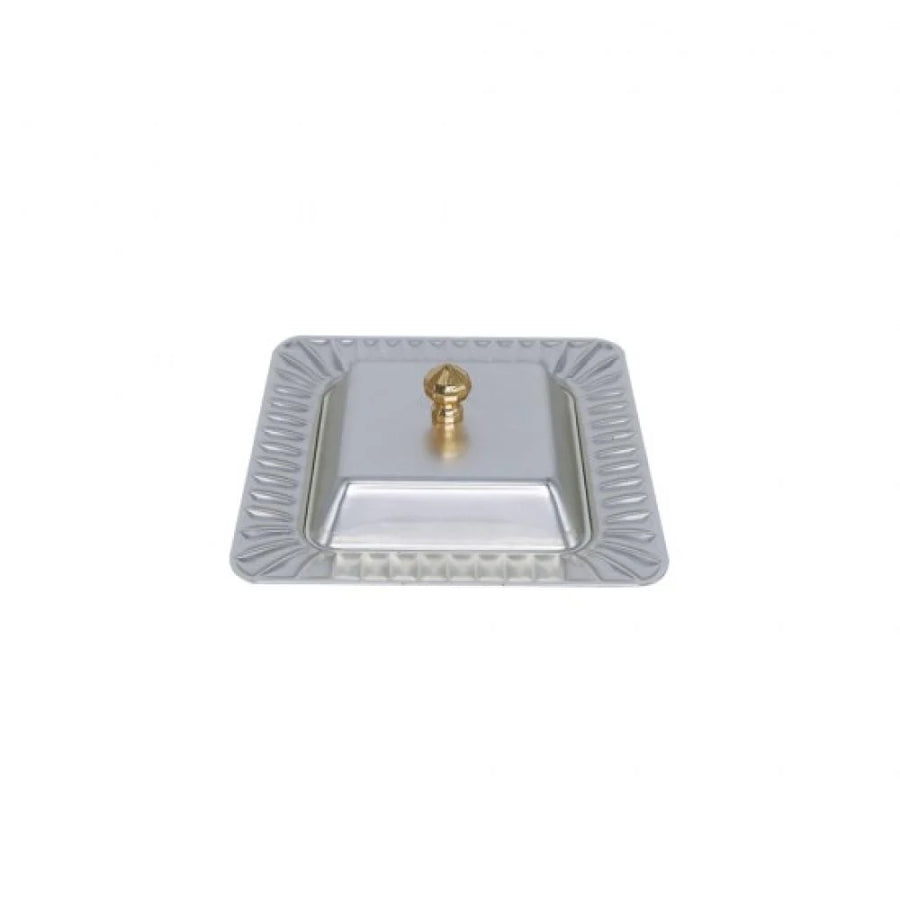 تمرية استيل مربع بغطاء فضي