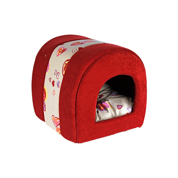 Animal products, red heart-embossed hut for cats and small dogs